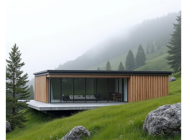 Moderne, minimalistisk norsk arkitektur med store glassflater og treverk i et naturskjønt landskap