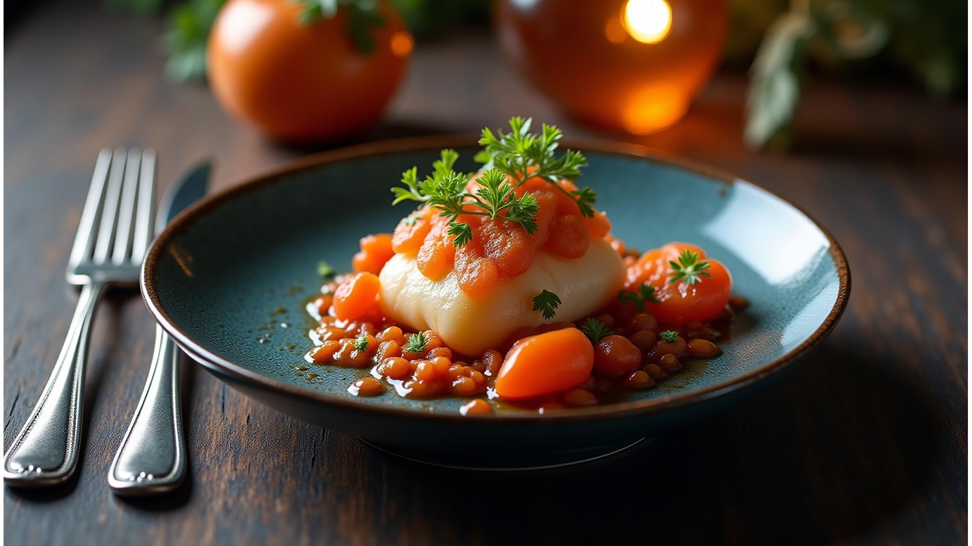 Delikat mat styling av gourmetretter, nær detalj