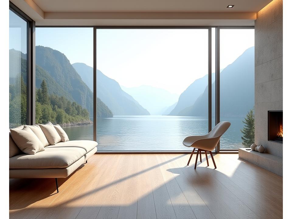 Stilig interiør av moderne leilighet med utsikt